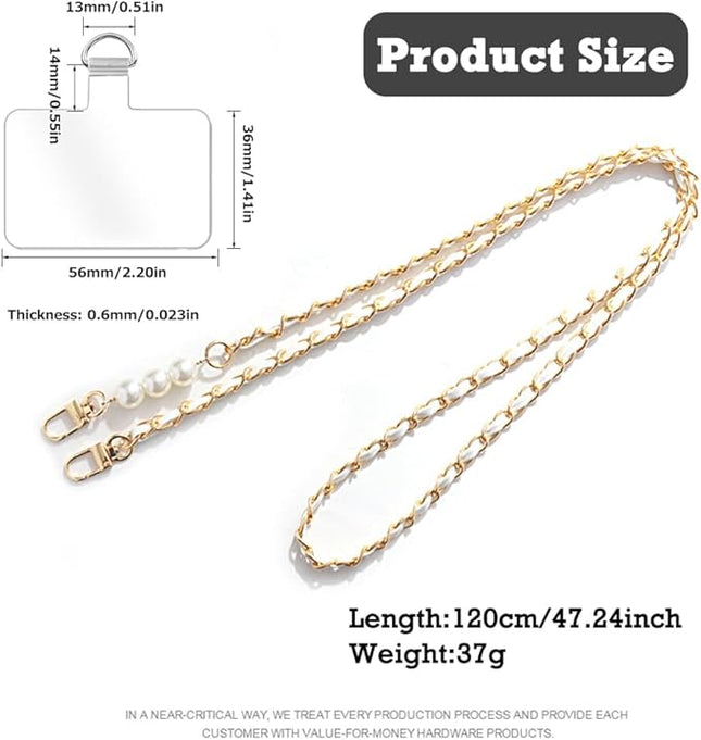Phone Crossbody Chain Cell Phone Lanyard,Leather+Metal Shouder Strap Universal Phone Strap with Phone Tether Patches (K)