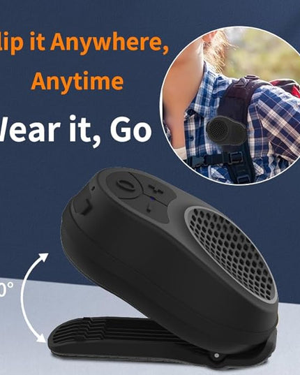 Wearable Bluetooth Speaker Clip On, Small Portable Speaker, Waterproof Bluetooth Mini Speaker with Microphone for Workout Running Up to 24H Playtime(Black+Black)