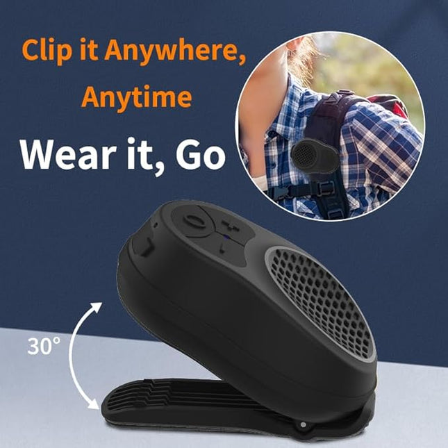 Wearable Bluetooth Speaker Clip On, Small Portable Speaker, Waterproof Bluetooth Mini Speaker with Microphone for Workout Running Up to 24H Playtime(Black+Black)