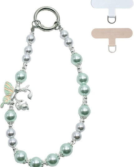 Korean-Style Pearl Butterfly Phone Charm - Luxe Hands-Free Elegance, Universally Compatible with iPhone & Android, Radiating Timeless Charm, Light Green