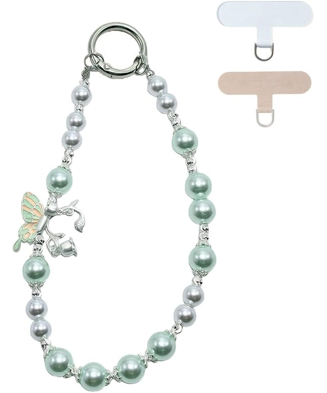 Korean-Style Pearl Butterfly Phone Charm - Luxe Hands-Free Elegance, Universally Compatible with iPhone & Android, Radiating Timeless Charm, Light Green