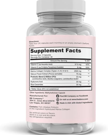 BB Company Radiancy | Vaginal Probiotics for Vaginal Dryness, pH Balance | Fights Itch, Odor | Anti-Aging | Hyaluronic Acid, Probiotics, Vitamin C, Multi Collagen | 120 Ct