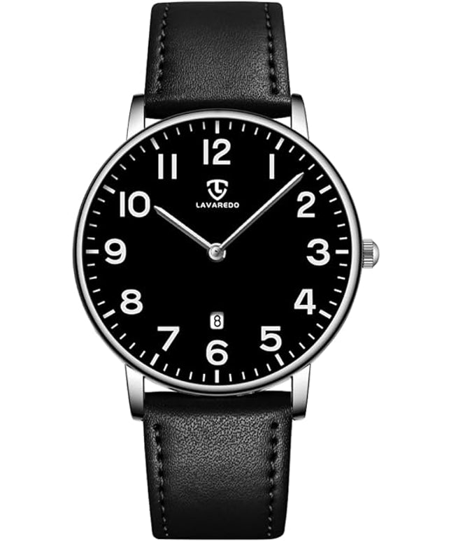 L LAVAREDO Watch for Men, Extremely Thin Mens Watches Minimalist Analog Men's Leather Wrist Watches with Time/Date, Birthday Gift for Men Boyfriend