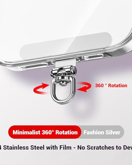 Phone Tether Tab & Cell Phone Charms Split Ring Strap 360° Swivel Clip Ultra Thin Stainless Steel Universal Lanyard Patch Cords DIY String for All Phone Cases Hanging USB Drive Keychain Accessories