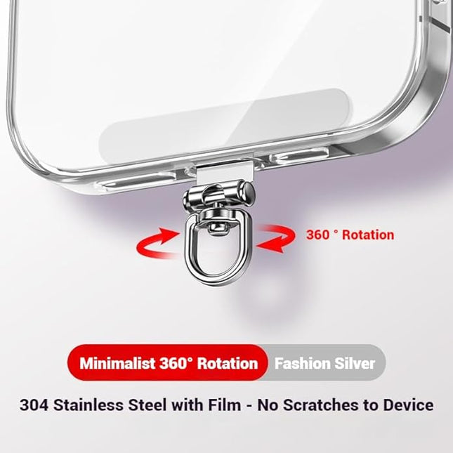 Phone Tether Tab & Cell Phone Charms Split Ring Strap 360° Swivel Clip Ultra Thin Stainless Steel Universal Lanyard Patch Cords DIY String for All Phone Cases Hanging USB Drive Keychain Accessories