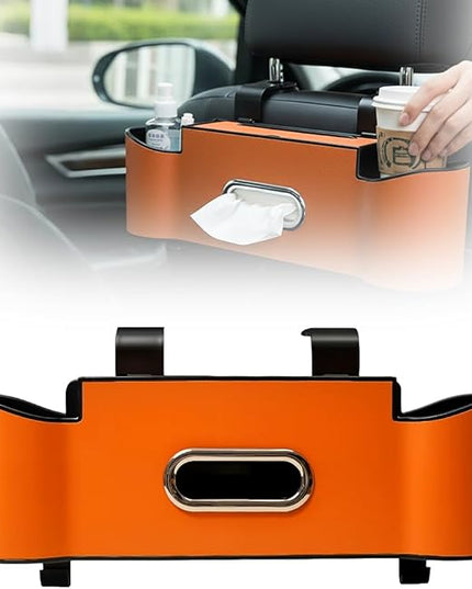 3-in-1 Car Backseat Organizer with Cup Holder, 2026 New Car Storage Box with Hooks, Multifunctional Car Back Seat Organizer with Tissue Box, Car Storage Box for Holding Snacks and Drinks (Orange)
