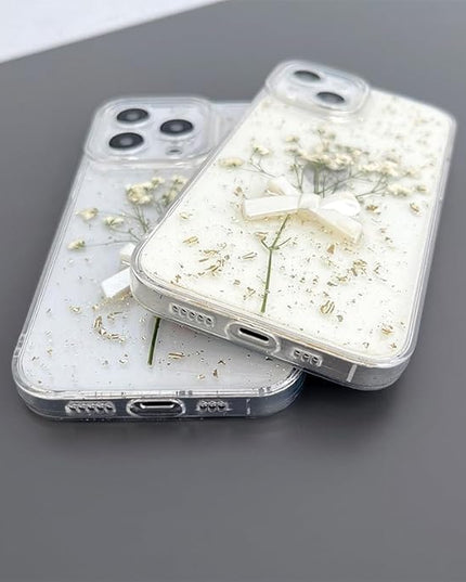 for iPhone 17 Air Case - Real Flower Gold Foil Transparent Case with Bracelet - Soft TPU for Women and Girls
