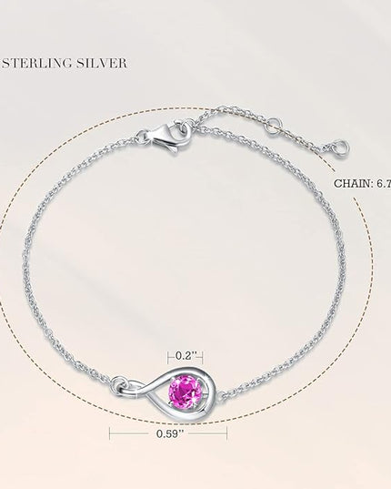 FANCIME Love Bracelet 925 Sterling Silver Infinity Birthstone Bracelets for Women Fine Jewelry Birthday Christmas Gifts for Her Mom Wife, Chain Length 6.7"+1.2" Extend