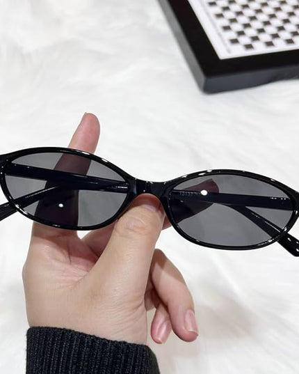 KUGUAOK Retro Oval Sunglasses for Women 90s Design Small Cat Eye Sun Glasses UV Protection Y2k Trendy Narrow Shades