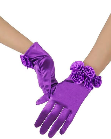 Short Satin Floral Gloves Elegant Wedding Dress Gloves for Opera Dinner Party Accessories