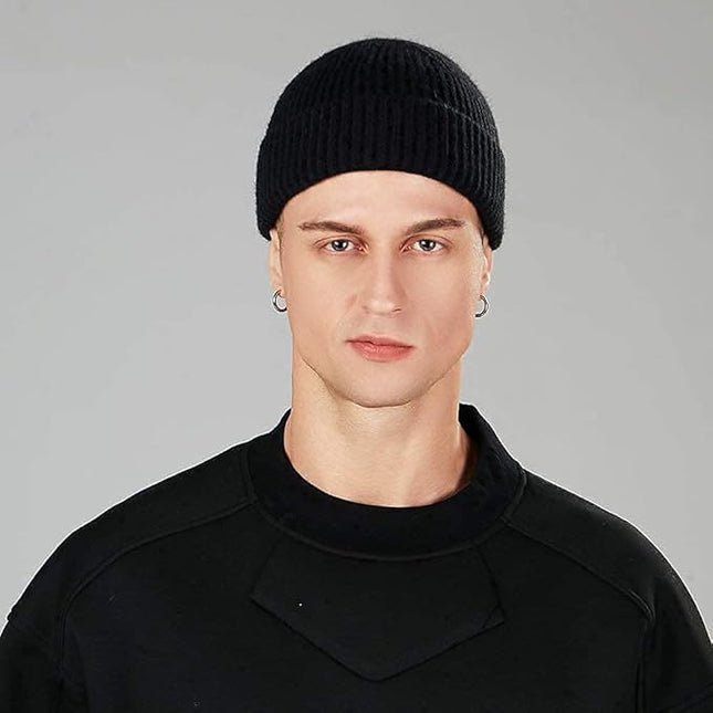 ROYBENS 2 Pack Wool Fisherman Beanies for Men, Knit Short Watch Cap Winter Warm Hats