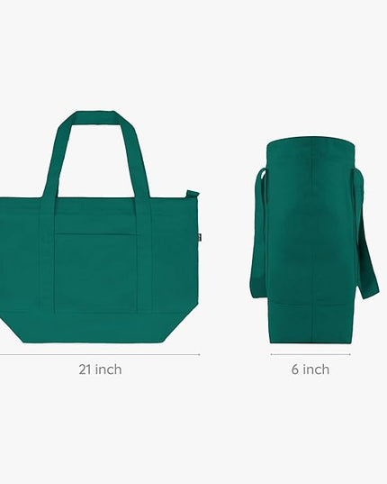 Eco Right Canvas Tote Bag for Women with Zip & Inner Pocket, 100% Organic Cotton Tote Bags for Men, Shopping, Beach