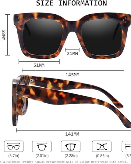 Vintage Women Oversized Sunglasses Designer Luxury Square Sun Glasses UV400 Protection Flat Lens