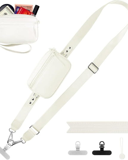 Clip and Go Strap for Phone with Wallet Crossbody, Adjustable Phone Lanyard with Detachable RFID Wristlet Wallet & Ultra-Thin 360° Rotatable Metal Tabs for All Smartphones (Cream)