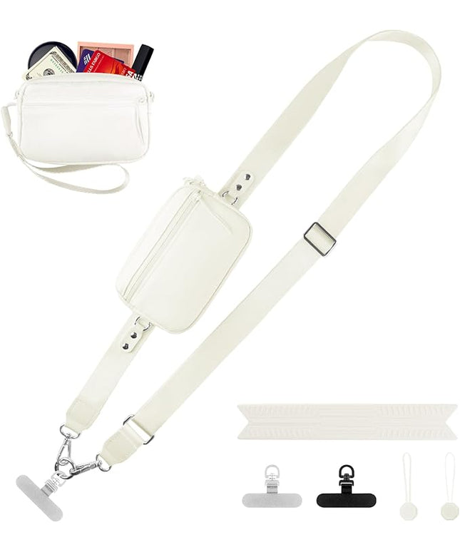 Clip and Go Strap for Phone with Wallet Crossbody, Adjustable Phone Lanyard with Detachable RFID Wristlet Wallet & Ultra-Thin 360° Rotatable Metal Tabs for All Smartphones (Cream)