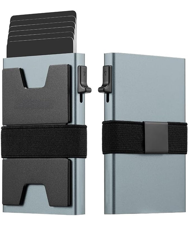 Jenoss Smart Pop Up Wallet for Men: Aluminum Card Holder Wallet, Slide Pop Up Case, Slim Metal RFID Blocking Credit Card Holder, Minimalist Compact 12+ Cards Slot Organizers ID Money Clip (Cyan)