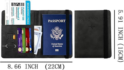 Luggage Tag and Passport Holder Set,Passport Cover with Card Slot and Boarding Pass Slot Combo,Passport Travel Must Have, Waterproof and Scratch Resistant Travel Accessories（Black）