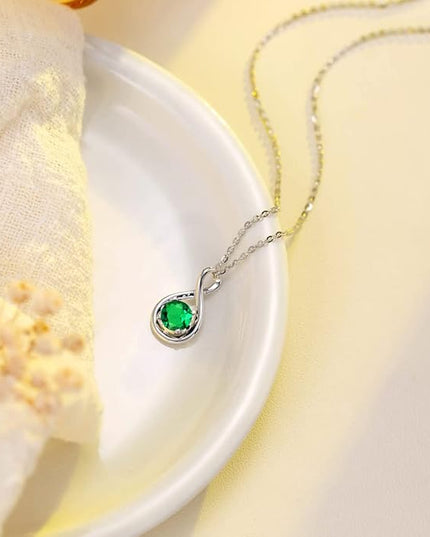 FANCIME 14K Solid Gold Birthstone Pendant with Sterling Silver Chain Infinity Gemstone Necklace Fine Jewelry Anniversary Birthday Christmas Gifts for Women Wife Her