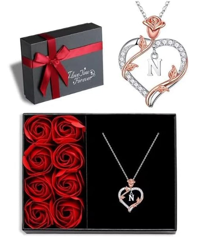 Iefil Christmas Gifts for Women Wife - 925 Sterling Silver Heart Initial Necklace, Anniversary Birthday Gifts for Women, Jewelry Gift for Wife Girlfriend Mom