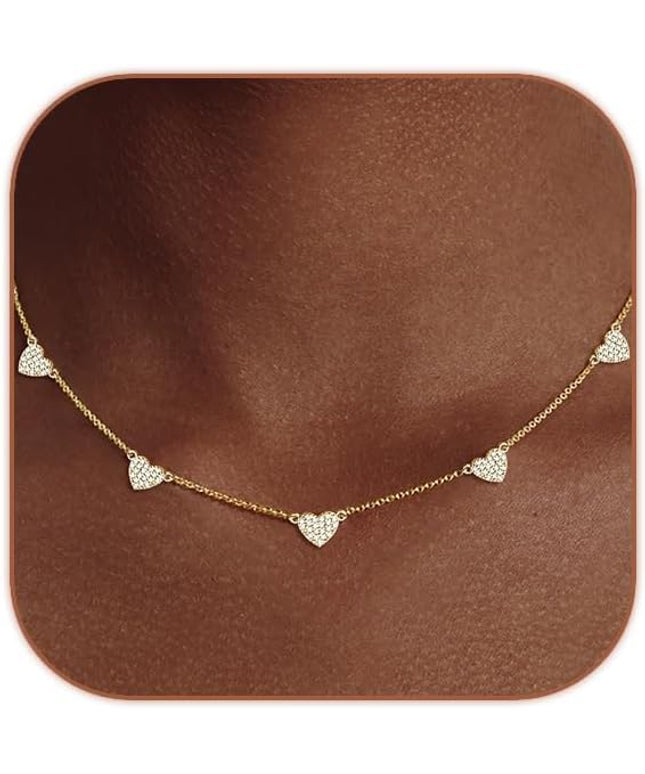 Cute Heart Necklace Dainty 18k Gold Plated Tiny Heart Pendant Choker Necklaces Small Gold Love Open Heart Chain Necklace for Women Simple Gold Necklace for Women Trendy Jewelry
