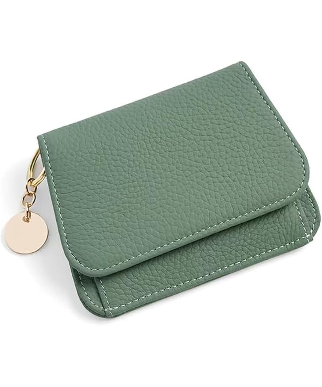 Mudono Small Wallet for Women RFID Blocking Genuine Leather Card Case Slim Tri-Fold Wallet with Zipper Pocket and Keychain