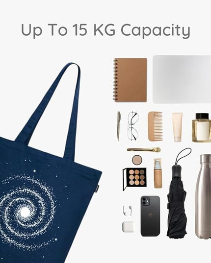 Ecoright Tote Bag for Women with Zipper, Small Tote Bag, Canvas Bag, Reusable Cotton Bag for Beach, Grocery, School & Work