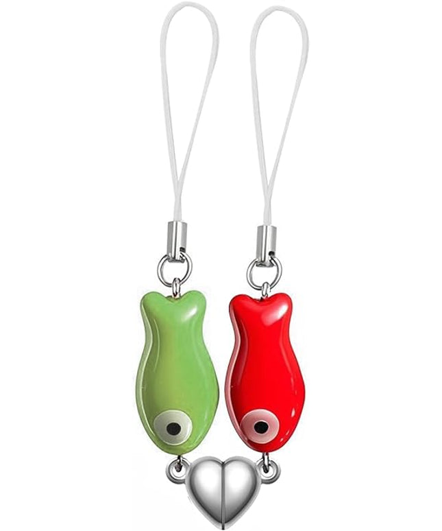 Agromusk Matching Phone Charms,Cute Ceramic Fish Matchaing Keychains Heart Strap Matching Couples Stuff Valentines Day Gifts