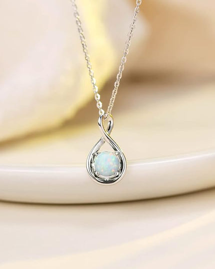 FANCIME 14K Solid Gold Birthstone Pendant with Sterling Silver Chain Infinity Gemstone Necklace Fine Jewelry Anniversary Birthday Christmas Gifts for Women Wife Her