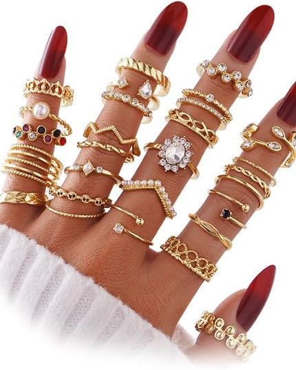 KISS WIFE Goldenen Silvery Black Kunckle Rings Set for Women, Dainty Simple Trendy Cute Stackable Finger Rings Pack, Perfect for Stacking Layering on Thumb and Knuckle, Mixed Size, Jewelry Gift