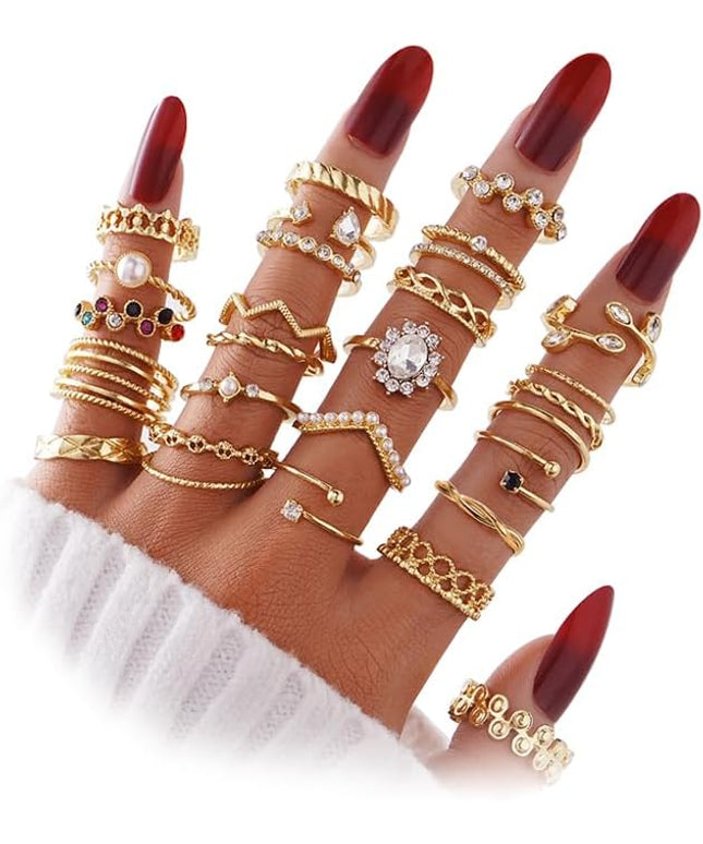 KISS WIFE Goldenen Silvery Black Kunckle Rings Set for Women, Dainty Simple Trendy Cute Stackable Finger Rings Pack, Perfect for Stacking Layering on Thumb and Knuckle, Mixed Size, Jewelry Gift