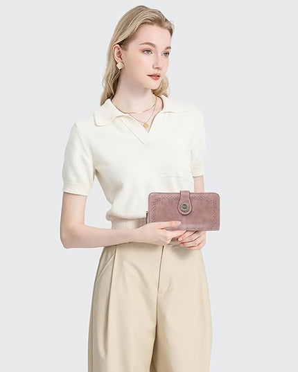 SENDEFN Wallet for Women RFID Blocking Leather Clutch Long Purse Large Capacity Credit Card Holder Wristlet