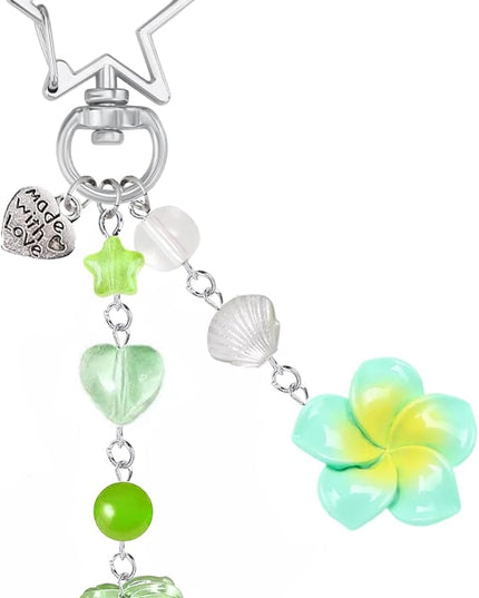 Agromusk Hibiscus Flower Keychain,Cute Y2K Hawaiian Tropical Flowers Keychains Aesthetic Star Summer Beach Decor for Women