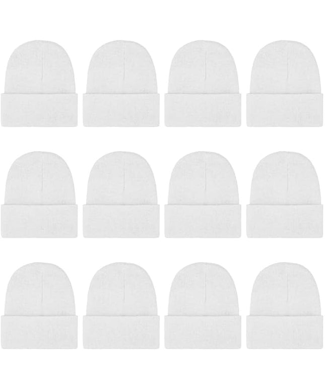 ZH 12-Pack Knitted Winter Beanie Hats for Men and Women, Warm and Cozy Cuffed Skull Caps, Bulk Purchase