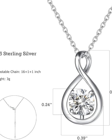 FANCIME Birthstone Necklaces for Women Fine Jewelry Sterling Silver Dainty Infinity Pendant Anniversary Birthday Christmas Gifts for Her Wife Mom Lady Daughter, Chain 16"+2" Extend