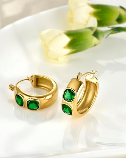 18K Gold Plated Chunky Hoop Earrings for Women Fashion Thick Gold Hoops Set Jewelry for Birthday Christmas Gifts