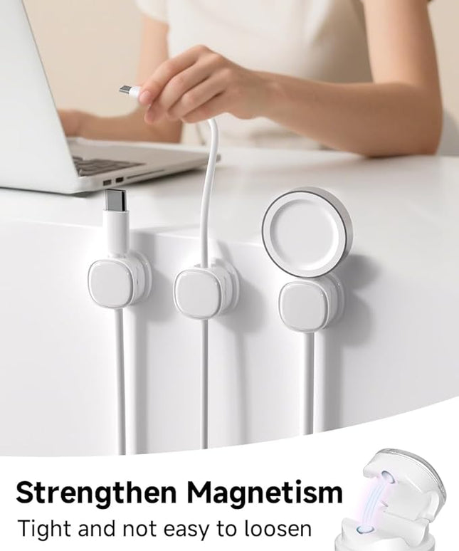 Magnetic Cable Clips, Adjustable Cord Holder Management, Adhesive Wire Keeper Organizer for Home Office Desk Phone PC Car Wall Desktop Nightstand Appliance (9-PCS White)
