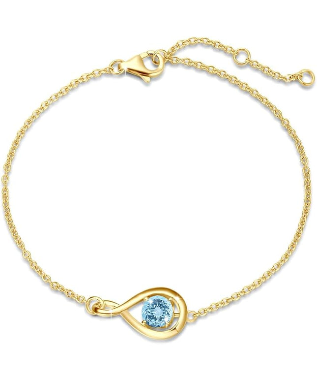 FANCIME Love Bracelet 925 Sterling Silver Infinity Birthstone Bracelets for Women Fine Jewelry Birthday Christmas Gifts for Her Mom Wife, Chain Length 6.7"+1.2" Extend