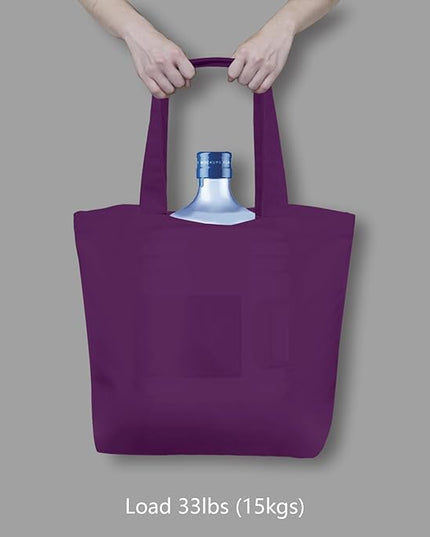 TOPDesign 1-Pack Super Strong Large 12oz Cotton Canvas Tote Bag, Reusable Grocery Shopping Cloth Bag, Fashionable Two-Tone Tote for Crafts, DIY Your Creative Designs