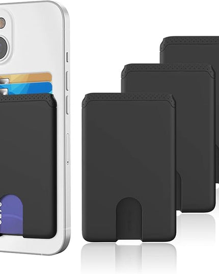 Senose Phone Card Holder, Silicone Anti Slip Out Phone Wallet Stick On Credit Card Holder, Id Card Pouch Compatible for iPhone 13/12 Pro Max Samsung Galaxy Smartphone, 3 Pack (Black)