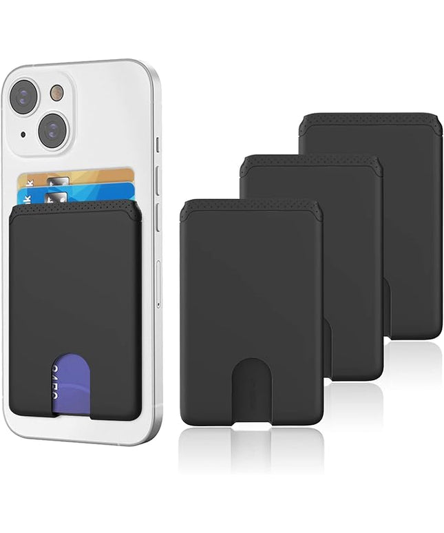 Senose Phone Card Holder, Silicone Anti Slip Out Phone Wallet Stick On Credit Card Holder, Id Card Pouch Compatible for iPhone 13/12 Pro Max Samsung Galaxy Smartphone, 3 Pack (Black)