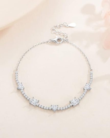 Valentines Day Gifts Sterling Silver Birthstone Tennis Bracelets for Women 2.5 * 5mm Tennis Bolo Bracelet Fashion Jewelry Birthday Gifts for Women Mom Wife Her | Adjustable Size 9"