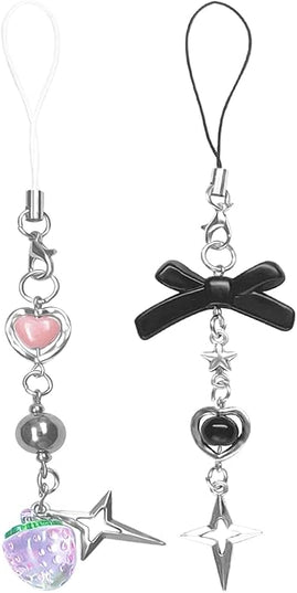 1-4PCS Cute Phone Charms Aesthetic Y2K Cell Phone Charms Strap Pink Strawberry Butterfly Star PhoneCharm Y2K Accessories for Bag Keychain Airpods Camera Pendants Decor