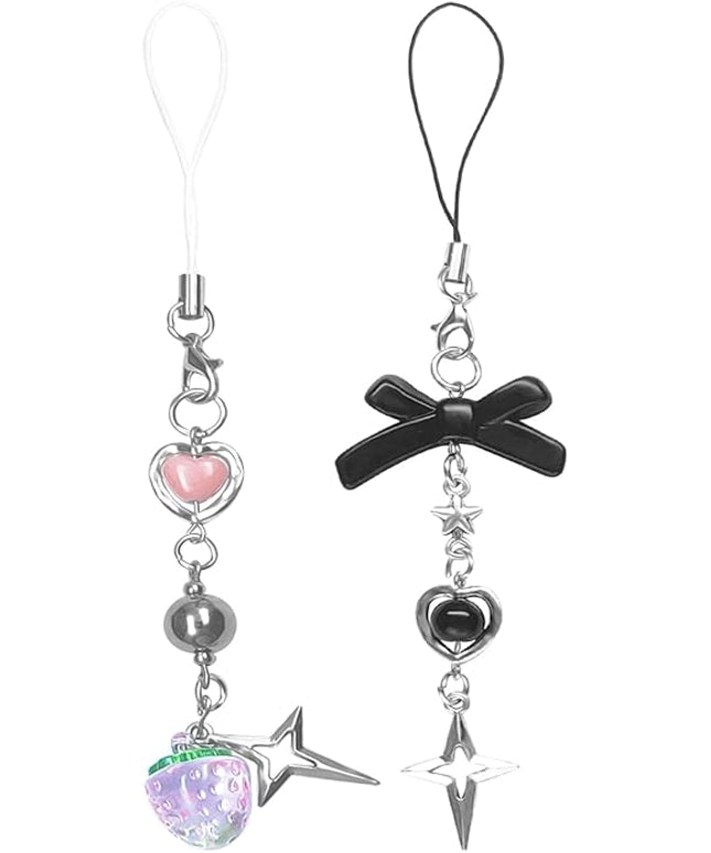 1-4PCS Cute Phone Charms Aesthetic Y2K Cell Phone Charms Strap Pink Strawberry Butterfly Star PhoneCharm Y2K Accessories for Bag Keychain Airpods Camera Pendants Decor