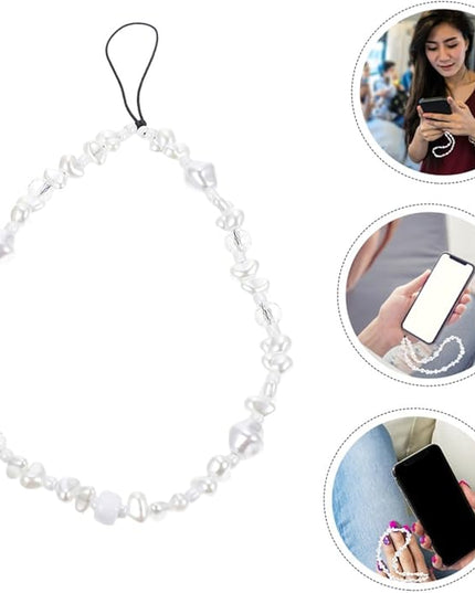 Bohemia Pearl Beaded Phone Strap Anti-lost Wrist Lanyard for Mobile Phones Lightweight Crystal Chain for Bags Backpacks Wallets and Keys