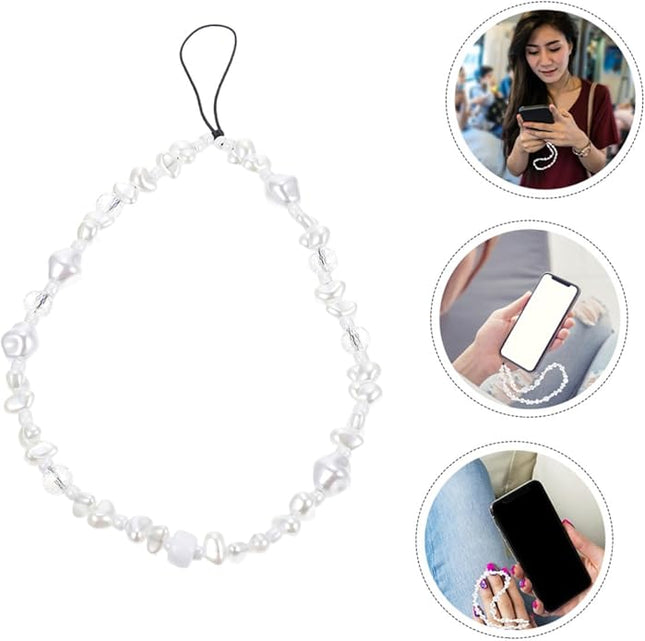 Bohemia Pearl Beaded Phone Strap Anti-lost Wrist Lanyard for Mobile Phones Lightweight Crystal Chain for Bags Backpacks Wallets and Keys