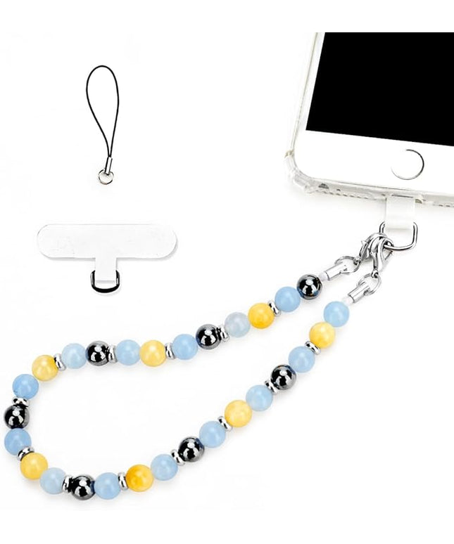 Marble Beaded Phone Wrist Strap, Cellphone Lanyard with Tether Tab, Hands-Free Wristlet Bracelet