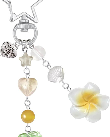 Agromusk Hibiscus Flower Keychain,Cute Y2K Hawaiian Tropical Flowers Keychains Aesthetic Star Summer Beach Decor for Women