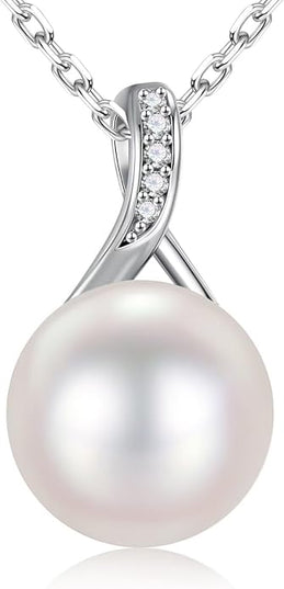 Iefil 10-11mm Tahitian Black Pearl & Freshwater Pearl Necklace - S925 Sterling Silver Pearls Necklace, Anniversary Birthday Gifts for Women Wife Girlfriend Mom