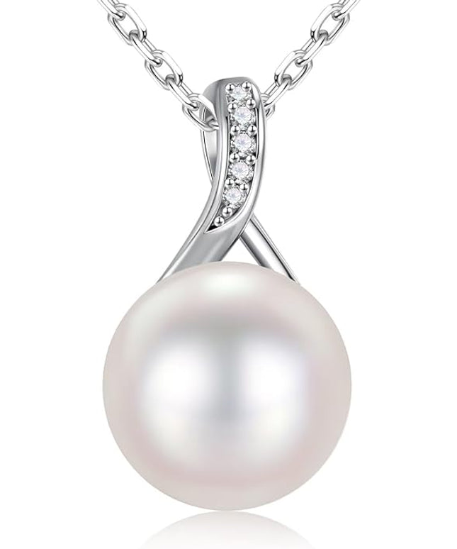 Iefil 10-11mm Tahitian Black Pearl & Freshwater Pearl Necklace - S925 Sterling Silver Pearls Necklace, Anniversary Birthday Gifts for Women Wife Girlfriend Mom