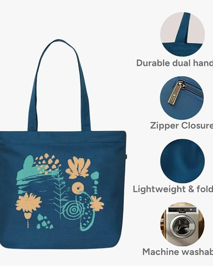 Ecoright Aesthetic Canvas Tote Bag for Women Large Zipper Tote Bags with Pocket, Womens Tote Bag for Yoga, Work, Beach